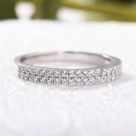 Picture of White Gold Double Halo Round Cut Women's Wedding Band In Sterling Silver