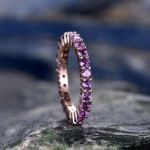 Picture of Rose Gold Round Cut Amethyst Purple Wedding Band In Sterling Silver