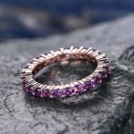 Picture of Rose Gold Round Cut Amethyst Purple Wedding Band In Sterling Silver