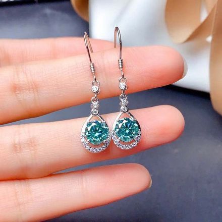 Picture of Stunning Round Cut Paraiba Tourmaline Drop Earrings In Sterling Silver