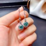 Picture of Stunning Round Cut Paraiba Tourmaline Drop Earrings In Sterling Silver