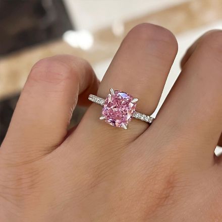 Picture of Elegant Cushion Cut Pink Sapphire Women's Engagement Ring In Sterling Silver