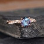 Picture of Rose Gold Twist Round Cut Alexandrite Engagement Ring For Her In Sterling Silver