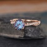 Picture of Rose Gold Twist Round Cut Alexandrite Engagement Ring For Her In Sterling Silver