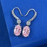 Picture of Created Pink Sapphire Oval Cut Women's Drop Earrings In Sterling Silver