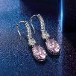 Picture of Created Pink Sapphire Oval Cut Women's Drop Earrings In Sterling Silver
