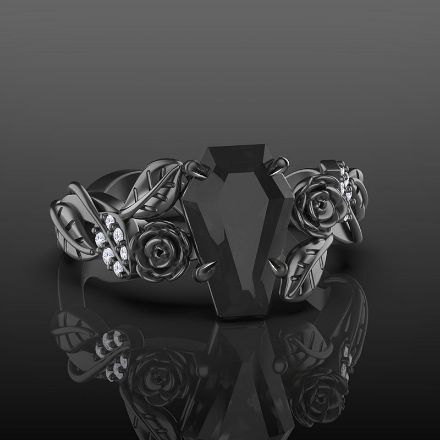 Picture of Dark Night Rose Coffin Cut Engagement Ring For Women In Sterling Silver