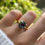 Picture of Noble 3.5 Carat Cushion Cut Alexandrite Engagement Ring for Women In Sterling Silver