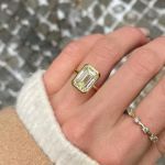 Picture of Unique Yellow Gold Emerald Cut Bezel Engagement Ring In Sterling Silver