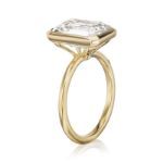 Picture of Unique Yellow Gold Emerald Cut Bezel Engagement Ring In Sterling Silver