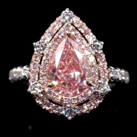 Picture of Royal Double Halo 2.0 Carat 2-Tone Romantic Pink Pear Cut Engagement Ring For Her