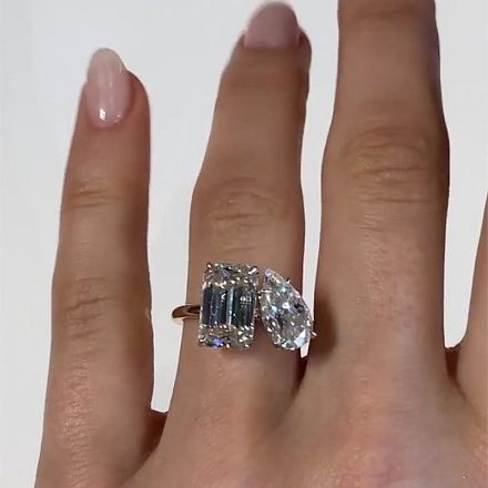 Picture of Unique Double Stones Design Emerald Cut & Pear Cut Engagement Ring In Sterling Silver