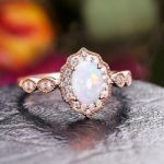 Picture of Vintage Rose Gold Oval Cut Opal Engagement Ring In Sterling Silver