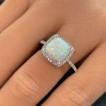 Picture of Unique Halo Cushion Cut Opal Stone Engagement Ring In Sterling Silver