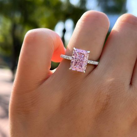 Picture of 3.3 Carat Moissanite Diamond Pink Stone Radiant Cut Engagement Ring In Sterling Silver