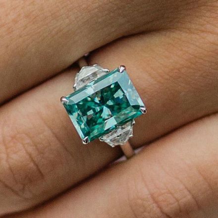 Picture of Gorgeous Paraiba Tourmaline Radiant Cut Three Stone Engagement Ring In Sterling Silver