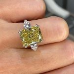 Picture of Gorgeous Radiant Cut Three Stone Yellow Sapphire Engagement Ring In Sterling Silver