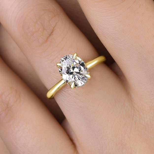 Picture of Sparkle Yellow Gold Oval Cut Engagement Ring For Women In Sterling Silver