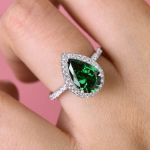 Picture of 2.2 Carat Emerald Green Sapphire Halo Pear Cut Engagement Ring In Sterling Silver