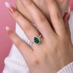 Picture of 2.2 Carat Emerald Green Sapphire Halo Pear Cut Engagement Ring In Sterling Silver