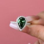 Picture of 2.2 Carat Emerald Green Sapphire Halo Pear Cut Engagement Ring In Sterling Silver