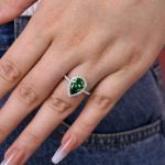 Picture of 2.2 Carat Emerald Green Sapphire Halo Pear Cut Engagement Ring In Sterling Silver