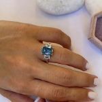 Picture of Luxurious Emerald Cut Three Stone Aquamarine Blue Engagement Ring In Sterling Silver