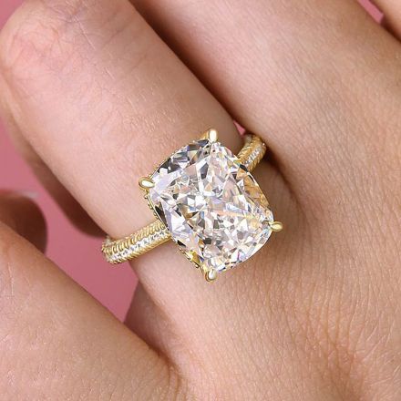 Picture of Stunning Yellow Gold Cushion Cut Simulated Diamond Engagement Ring In Sterling Silver