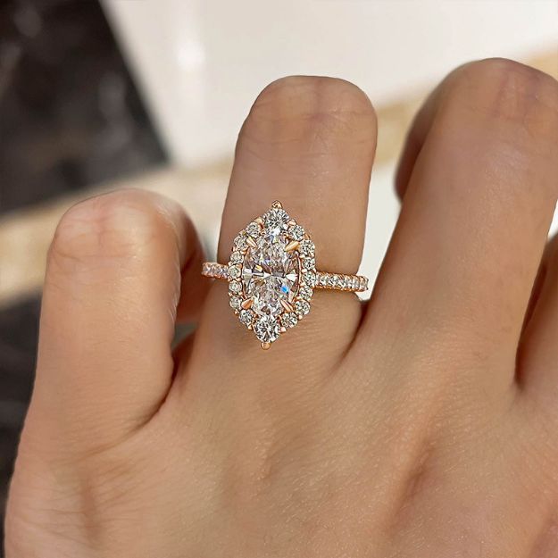 Picture of Rose Gold Unique Design Halo Oval Cut Moissanite Diamond Engagement Ring In Sterling Silver