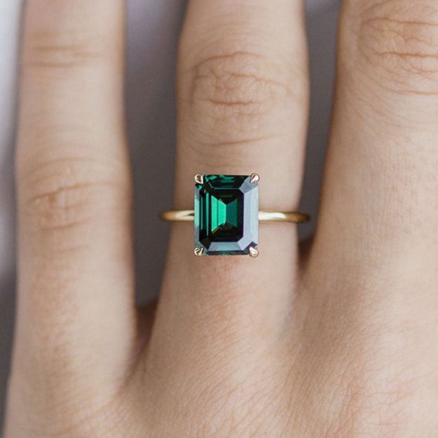 Picture of Classic Yellow Gold Emerald Cut Engagement Ring In Sterling Silver