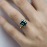 Picture of Classic Yellow Gold Emerald Cut Engagement Ring In Sterling Silver