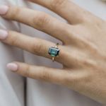 Picture of Classic Yellow Gold Emerald Cut Engagement Ring In Sterling Silver