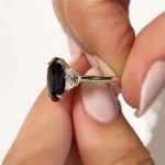 Picture of Yellow Gold 3.5 Carat Blue Sapphire Oval Cut Three Stone Engagement Ring In Sterling Silver