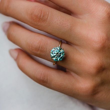 Picture of Classic Round Cut Paraiba Tourmaline Moissanite Stone Engagement Ring In Sterling Silver