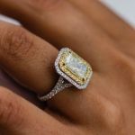 Picture of Luxurious Split Shank Double Halo Radiant Cut Yellow Sapphire Engagement Ring In Sterling Silver