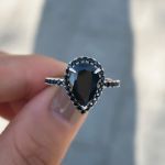 Picture of Unique Pear Cut Halo Black Diamond Engagement Ring In Sterling Silver