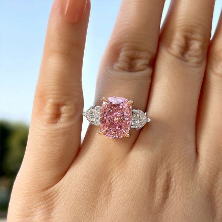 Picture of Elegant Cushion Cut Three Stone Pink Sapphire Engagement Ring In Sterling Silver