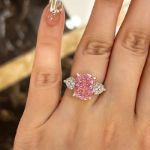 Picture of Elegant Cushion Cut Three Stone Pink Sapphire Engagement Ring In Sterling Silver