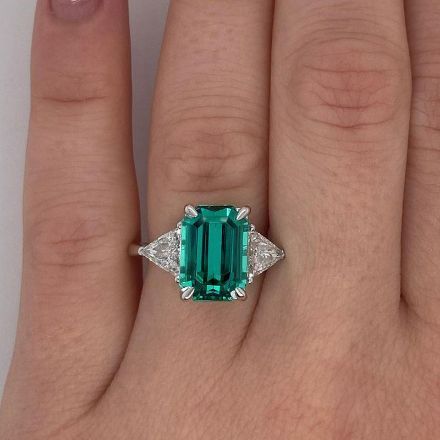 Picture of Stunning Emerald Cut Three Stone Paraiba Tourmaline Engagement Ring In Sterling Silver