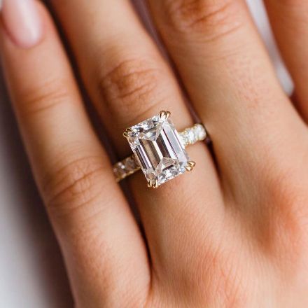 Picture of Stunning Yellow Gold Emerald Cut Engagement Ring In Sterling Silver