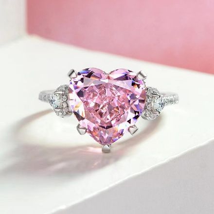 Picture of Royal Romantic 5.0 CT Pink Heart Cut Engagement Ring In Sterling Silver