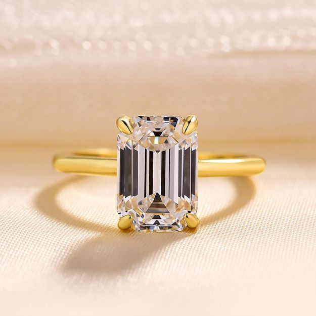 Picture of Classic Emerald Cut Engagement Ring For Women In Sterling Silver