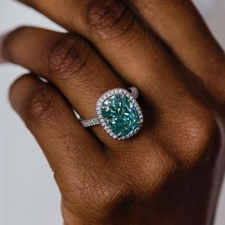 Picture of Gorgeous Halo Cushion Cut Paraiba Tourmaline Sterling Silver Engagement Ring