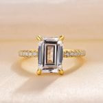 Picture of Yellow Gold Classic Emerald Cut Women's Engagement Ring In Sterling Silver