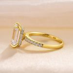 Picture of Yellow Gold Classic Emerald Cut Women's Engagement Ring In Sterling Silver