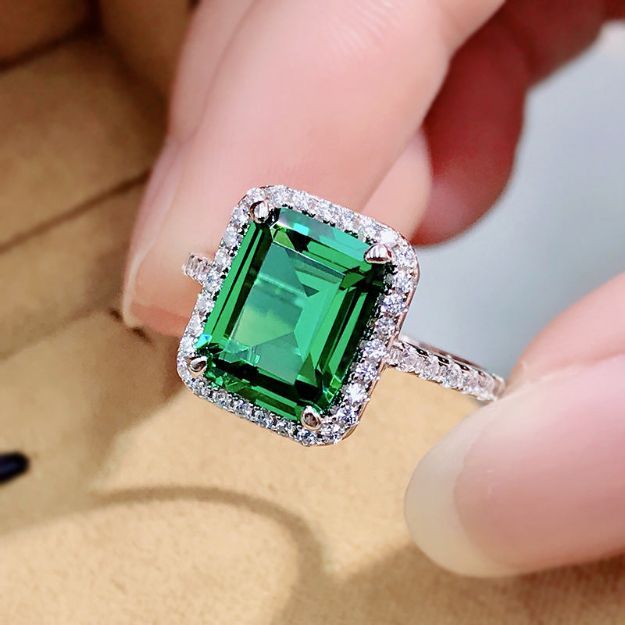 Picture of Amazing 3.5 Carat Emerald Cut Halo Engagement Ring In Sterling Silver