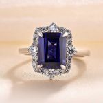 Picture of 3.0 Carat Halo Emerald Cut Blue Sapphire Engagement Ring In Sterling Silver