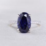 Picture of 3.5 Carat Classic Blue Sapphire Oval Cut Simulated Diamond Engagement Ring In Sterling Silver