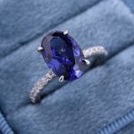 Picture of 3.5 Carat Classic Blue Sapphire Oval Cut Simulated Diamond Engagement Ring In Sterling Silver