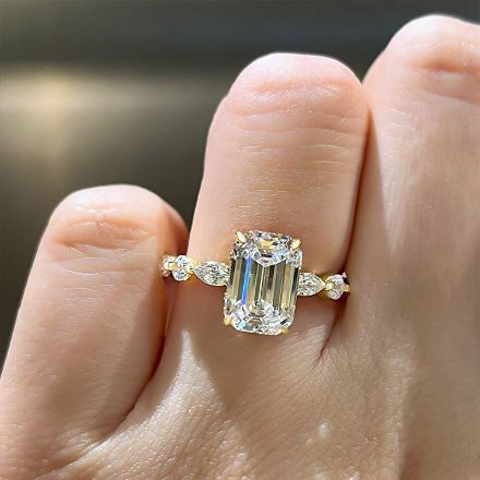 Picture of Gorgeous Yellow Gold Emerald Cut Engagement Ring In Sterling Silver